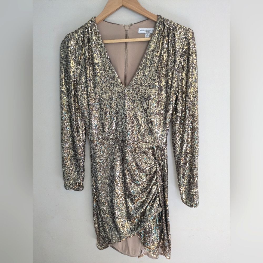 Dress the Population Alida Sequin Gold Dress Size S